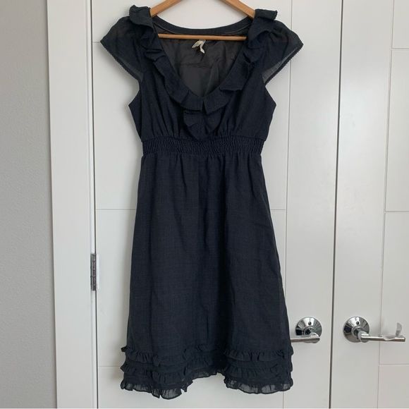 Maeve Anthropologie Dark Gray Wool Blend Ruffle Dress size 2 - Picture 1 of 5